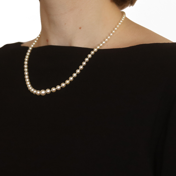 Yellow Gold Akoya Pearl & Diamond Graduated Strand Necklace 18 1/2" - 14k GIA - Picture 5 of 9